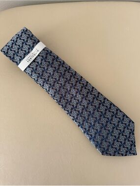 Perry Ellis Portfolio Men’s Geometric Neck Tie Blue Silver Polyester One Size